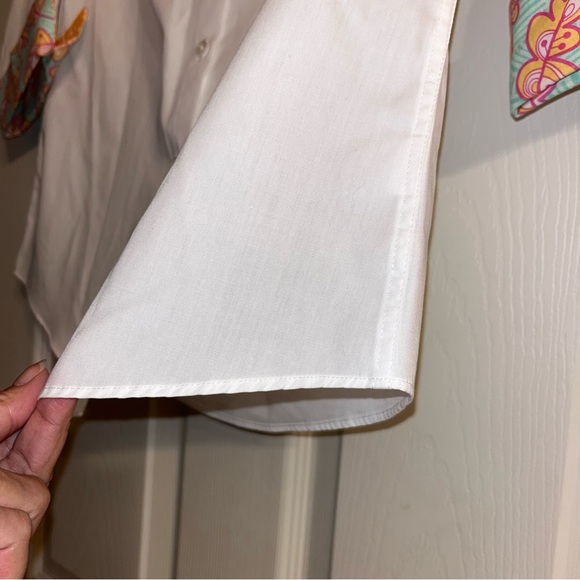 Pearly Vine Cotton Blend Poplin Preppy Button Down Blouse - Picture 6 of 11